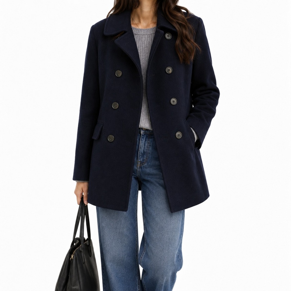 NEW J Crew Navy Pea Coat Womens Size 12P Wool Blend Double Breasted Preppy